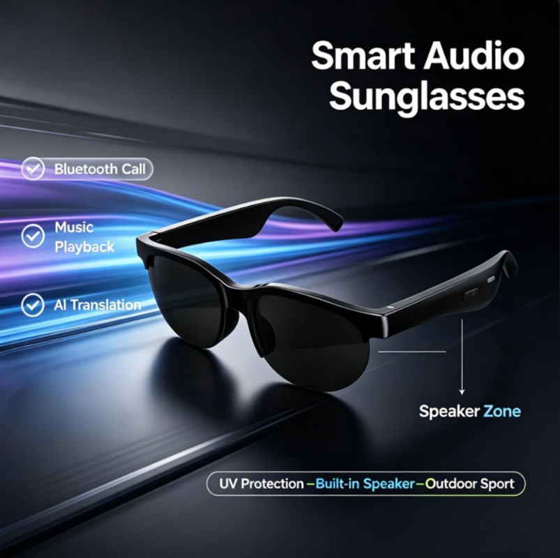 Smart Glasses Lens - Intelligente Audio-Sonnenbrille Bluetooth-Anruf KI-Übersetzung Open-Ear-Audio UV-Schutz